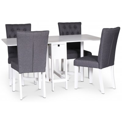 Sandhamn matgrupp; Klaffbord med 4 st Crocket stolar i grått tyg