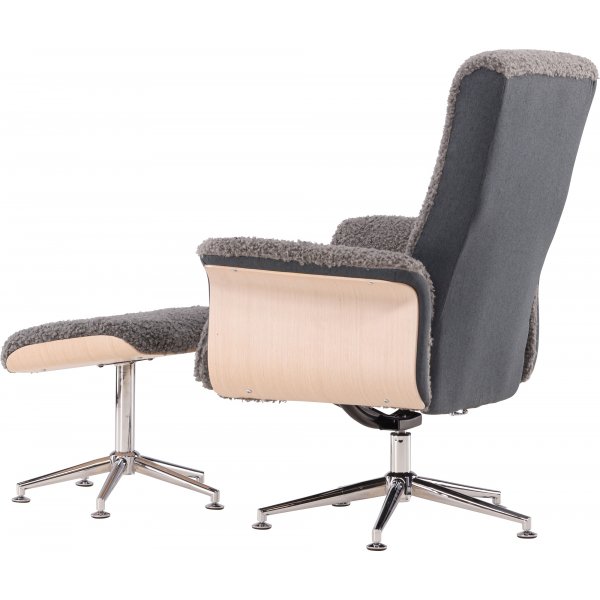 Reclinerfåtölj med fotpall - Grå fårskinnsimitation/whitewash ek + Fläckborttagare för möbler Reclinerfåtölj med fotpall - Grå fårskinnsimitation/whitewash ek + Fläckborttagare för möbler