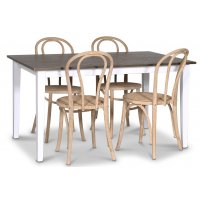 Skagen matgrupp; matbord 140 cm - Vit / brunbetsad ek med 4 st Danderyd No.18 matstolar Whitewash Skagen matgrupp; matbord 140 cm - Vit / brunbetsad ek med 4 st Danderyd No.18 matstolar Whitewash