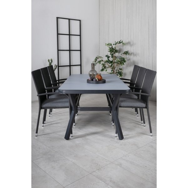 Virya utematgrupp med 6 st Anna stolar - Svart/Grå Virya utematgrupp med 6 st Anna stolar - Svart/Grå