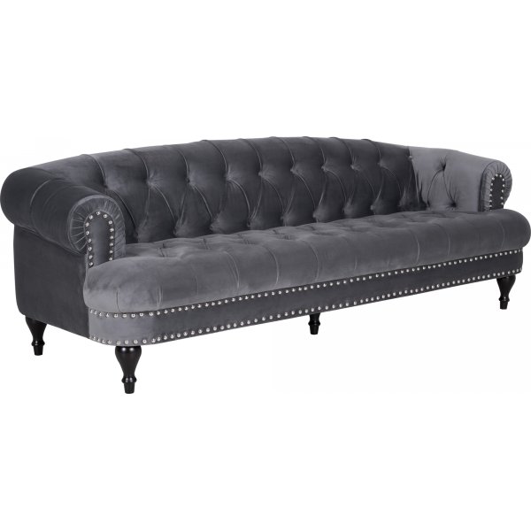 Soffa 3-sits chesterfield gr sammet