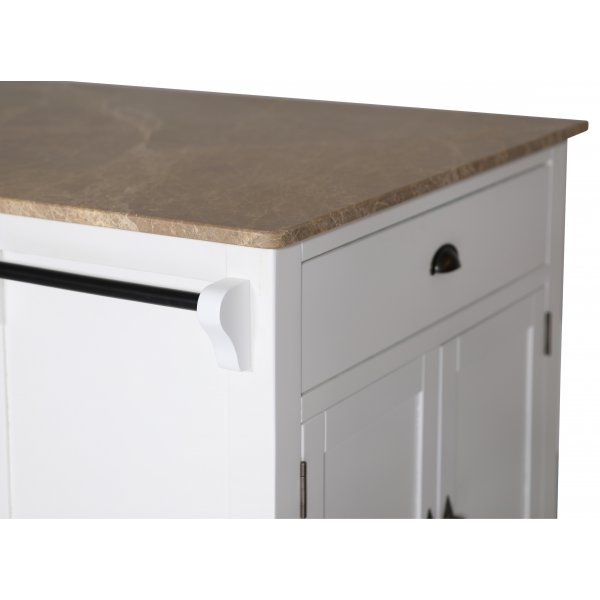 Heritage Keukeneiland met marmeren blad - Wit frame / Lichtbruin Emprador marmer