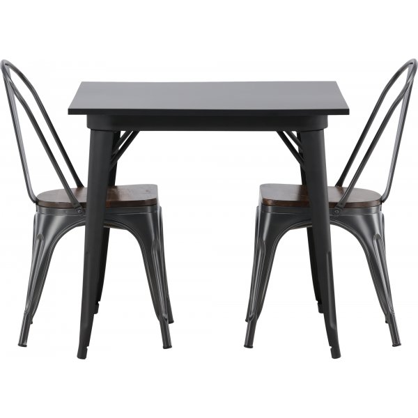 Tempe matgrupp, stlbord med 2 st stlstolar - Svart/valnt + 2.00 x Stolsdyna
