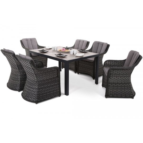 Matgrupp Capri 145 cm - svart/gr, inkl. 6 ftljer Dallas