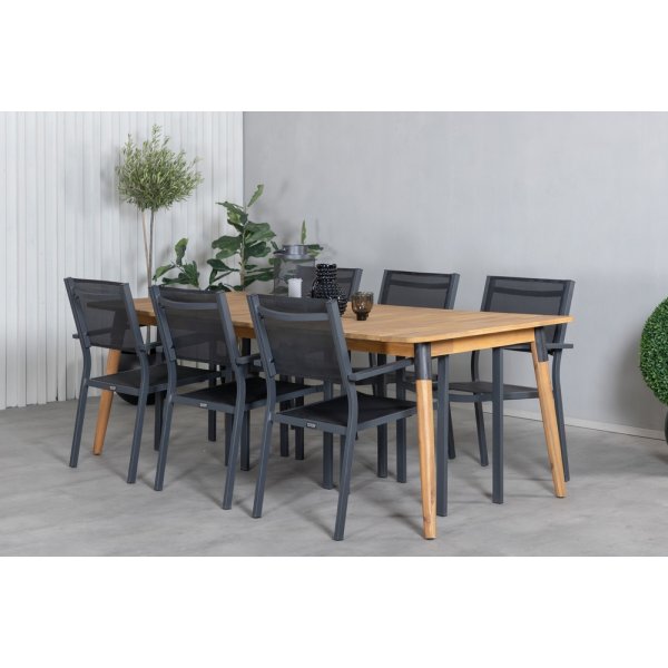 Julian utematgrupp med 6 st Copacabana stolar - Svart/Natur