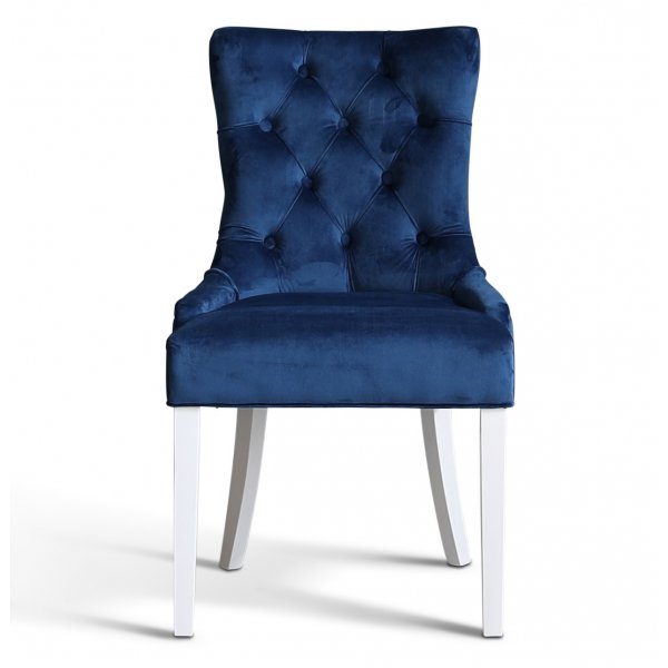 Groupe de repas Dalsland: Table  manger en blanc/chne avec 6 chaises Tuva en velours bleu