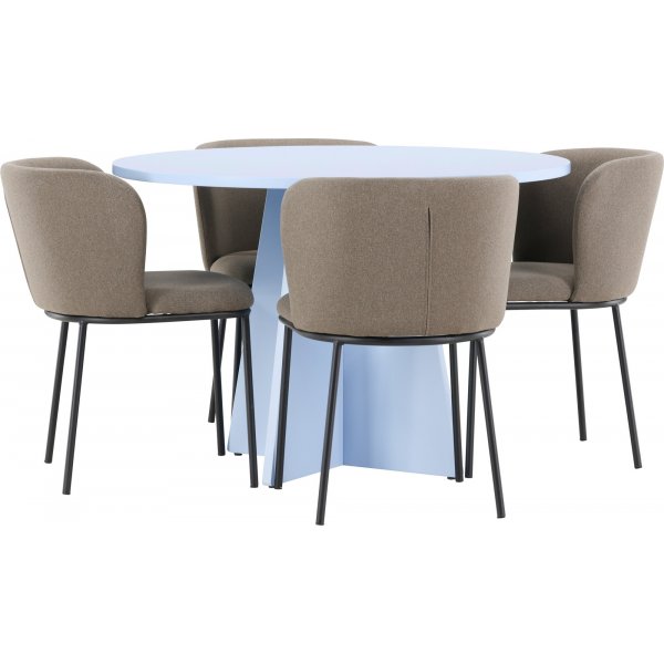 Matbord Bootcut med 4 st Edina stolar - Brun/svart/blå + 3.00 x Möbeltassar Matbord Bootcut med 4 st Edina stolar - Brun/svart/blå + 3.00 x Möbeltassar