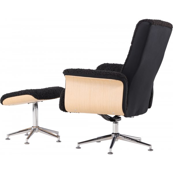 Hagn reclinerftlj med fotpall - Svart/oljad ek + Textilrengring fr mbler