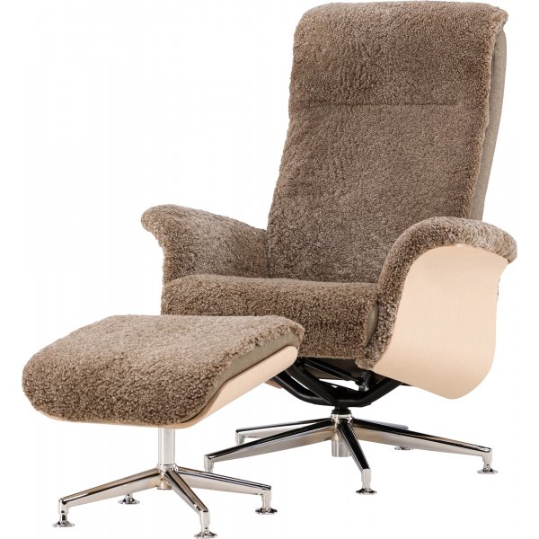 Frskinnsftlj med fotpall - Brun / ek - Ulla