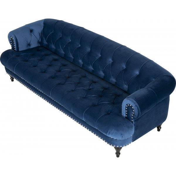 Soffa chesterfield 3-sits soffa i bl sammet