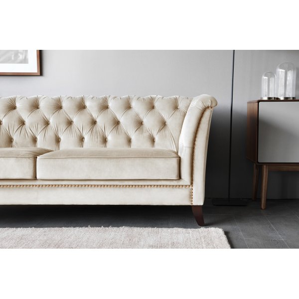 Soffa 3-sits Chesterfield beige - Milton + Textilrengöring för möbler Soffa 3-sits Chesterfield beige - Milton + Textilrengöring för möbler