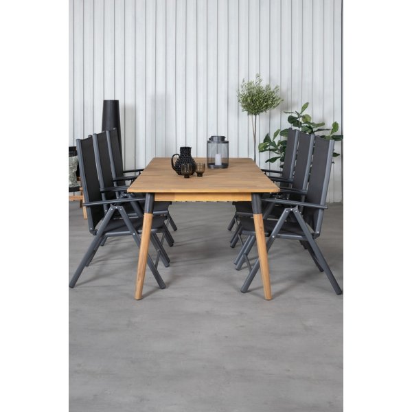 Groupe de repas extérieur Julian avec 6 chaises Break - Noir/Naturel Groupe de repas extérieur Julian avec 6 chaises Break - Noir/Naturel