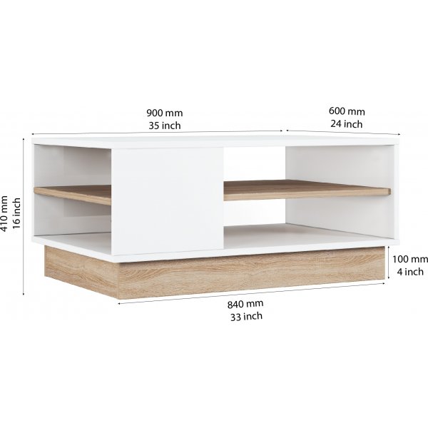 Camilla soffbord 90 x 60 cm - Ek/vit Camilla soffbord 90 x 60 cm - Ek/vit