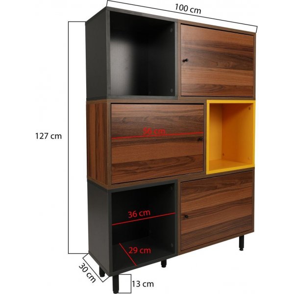 Bengo bokhylla - Valnt/antracit/gul