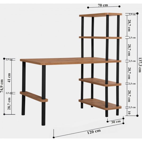 Nano skrivbord 120x70 cm - Svart/furu Nano skrivbord 120x70 cm - Svart/furu