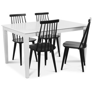 Table  manger groupe 140 cm Mellby avec 4 chaises patres noires Dalsland - Blanc / Noir