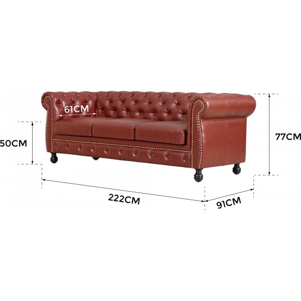 Soffa chesterfield 3-sits i brun PU - Charles