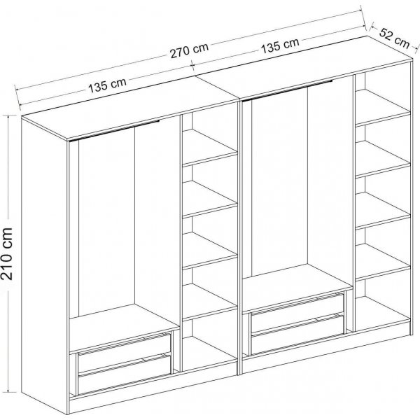 Cikani kledingkast 270x52x210 cm, variant B - Wit Cikani kledingkast 270x52x210 cm, variant B - Wit