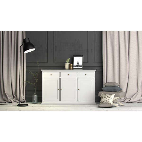 Buffet Paris avec 3 armoires et 3 tiroirs - Blanc