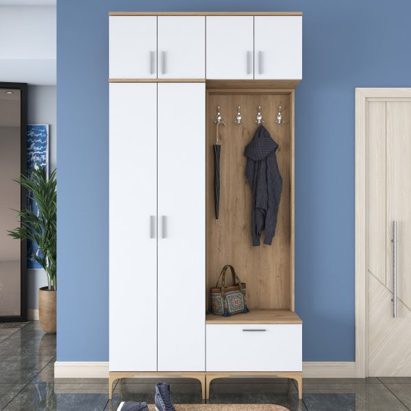 Meuble d\\\'entrée Esa 120 x 37,5 x 240 cm - Noyer/blanc Meuble d\\\'entrée Esa 120 x 37,5 x 240 cm - Noyer/blanc