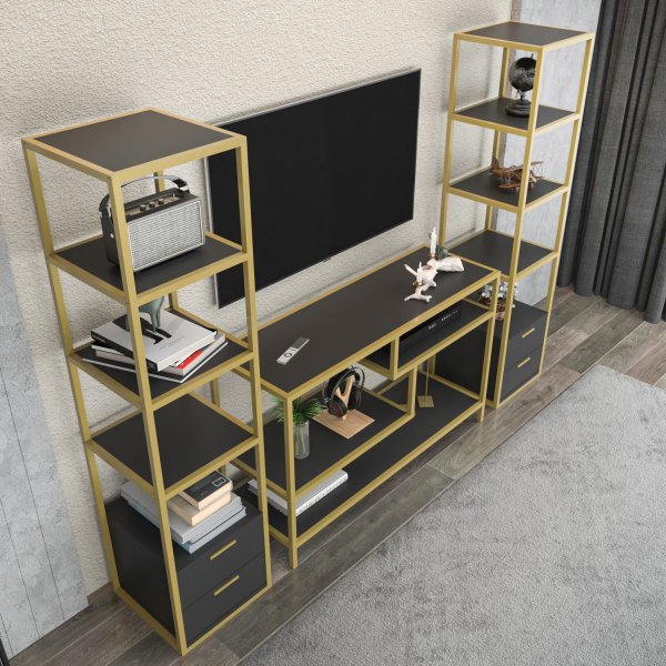 Robbins TV-bänk med hyllor - Guld/antracit Robbins TV-bänk med hyllor - Guld/antracit