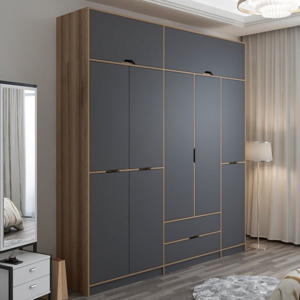 Elina garderob 232 x 52 x 253 cm - Antracit/brun Elina garderob 232 x 52 x 253 cm - Antracit/brun