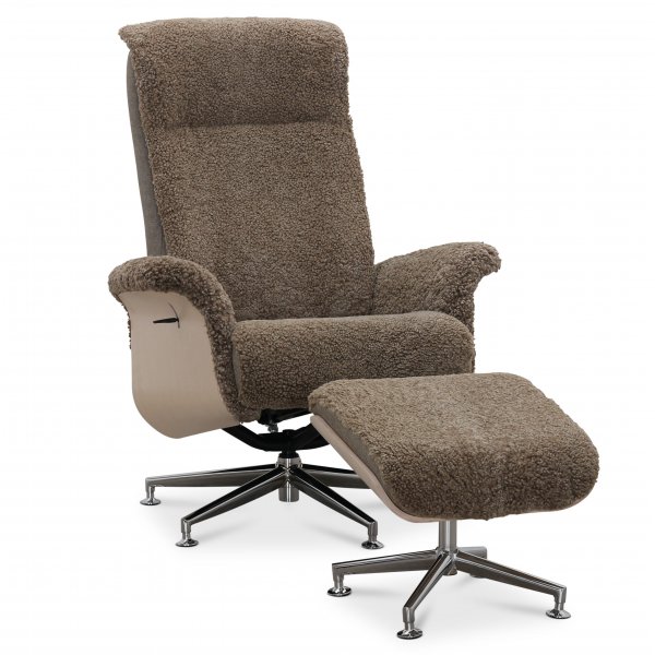 Reclinerftlj med fotpall i kta frskinn ek/mrkbeige - Ulla + Textilrengring fr mbler