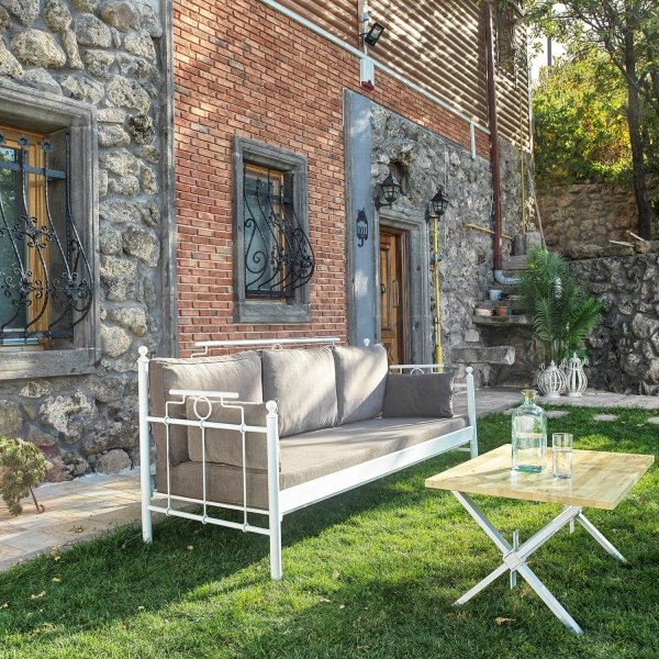 Canapé d'extérieur 3 places Hampus - Blanc/marron + Nettoyage textile pour meubles Canapé d'extérieur 3 places Hampus - Blanc/marron + Nettoyage textile pour meubles