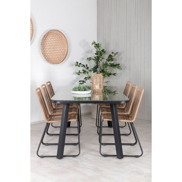 Paola utematgrupp med 6 st Lindos stolar - Beige/Svart/Natur Paola utematgrupp med 6 st Lindos stolar - Beige/Svart/Natur