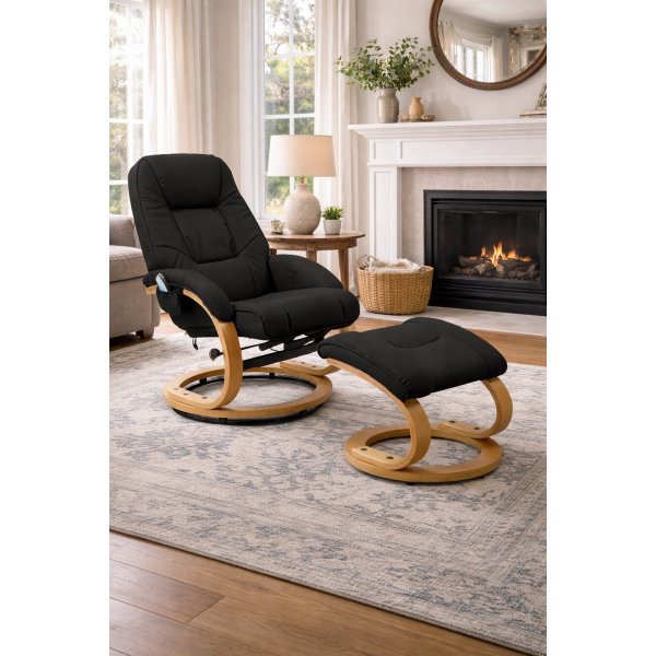 Lanzer massagef�t�lj + fotpall - Svart konstl�der + Reng�ring f�r m�bler