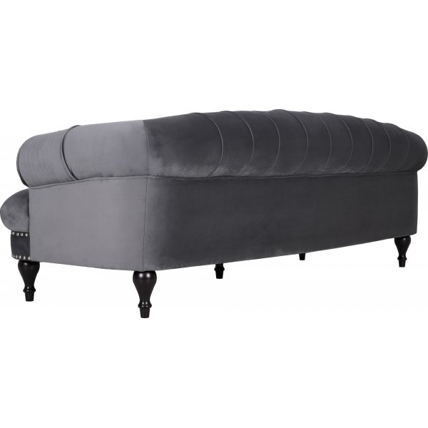 Soffa 3-sits chesterfield gr sammet