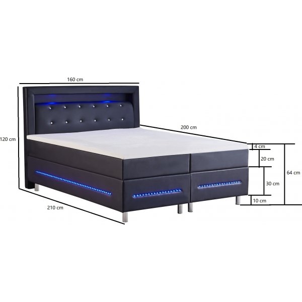 Continentaal bed compleet 160 x 200 cm zwart PU met Led
