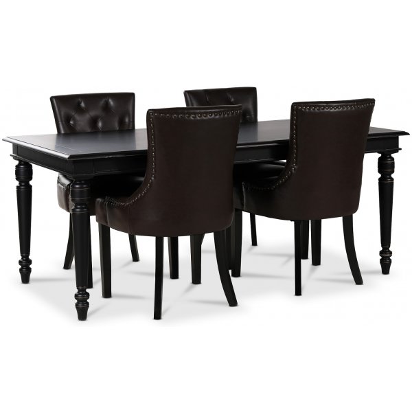 Paris matgrupp svart bord med 4 st Tuva Eastport stolar i brun PU Paris matgrupp svart bord med 4 st Tuva Eastport stolar i brun PU