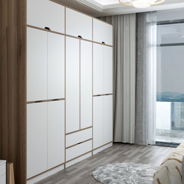 Armoire Elina 277 x 52 x 253 cm - Blanc/marron