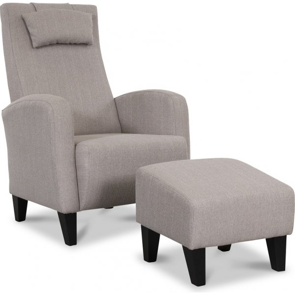 Rond ftlj med fotpall - Beige
