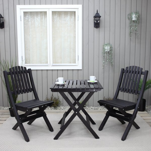 Table de groupe d'extrieur Wilma 65 x 65 cm avec 2 chaises Visby - Noir