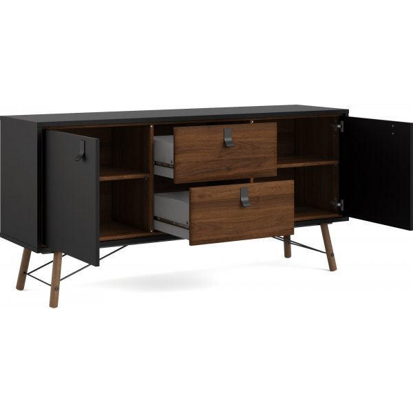 Ry skänk med 2 dörrar och 2 lådor - Svart/valnöt Ry skänk med 2 dörrar och 2 lådor - Svart/valnöt