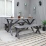 Scottsdale buiten groepstafel 150 cm incl. 2 banken - Shabby Chic grijs