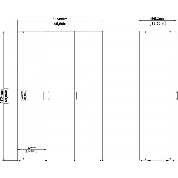 Space garderob med 3 drrar - Vit