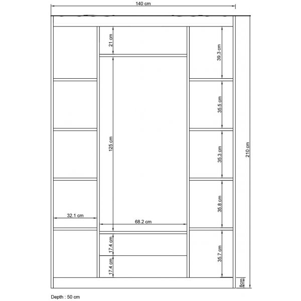 Armoire Lavinia 140 x 50 x 210 cm - Blanc
