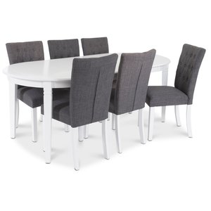 Groupe alimentaire Sandhamn; Table ovale avec 6 chaises Crocket en tissu Gris