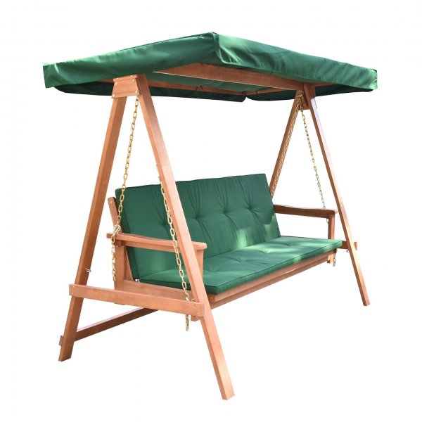 Fällbar hammock i trä med grönt tak Fällbar hammock i trä med grönt tak