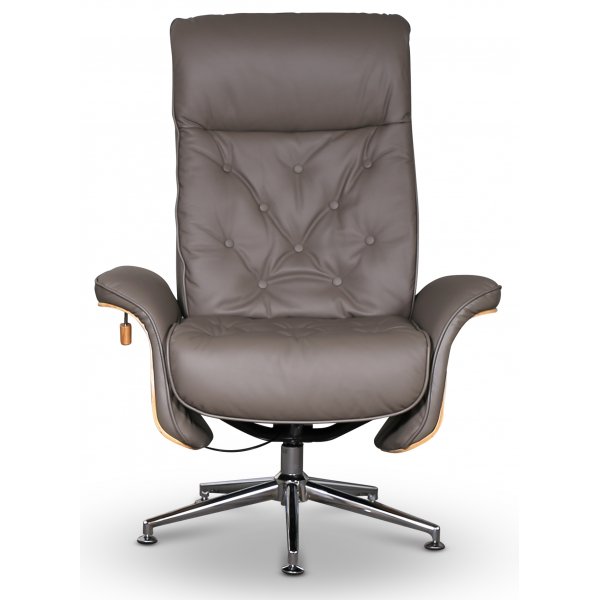 Ulla fåtölj med fotpall - Grått läder / Ek Ulla fåtölj med fotpall - Grått läder / Ek