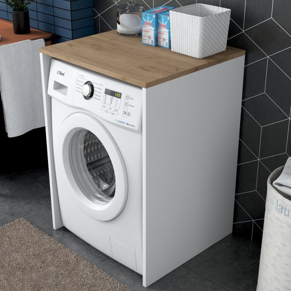 Meuble lave-linge long 3 - Noyer/blanc