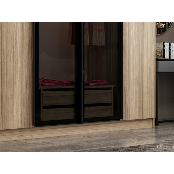 Cikani kledingkast met spiegeldeuren, 315x52x210 cm - Eiken Cikani kledingkast met spiegeldeuren, 315x52x210 cm - Eiken