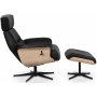 Marbck reclinerftlj med fotpall - Svart lder / Tr