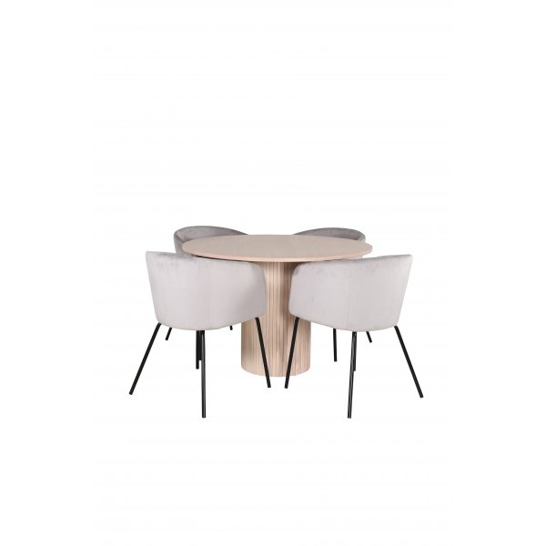 Bianca Matgrupp runt vitputsat matbord med 4 st Berit gr stolar