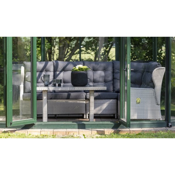 Canap d\\\'angle rglable Wembley avec table - Rotin synthtique clair + Nettoyage textile pour meubles