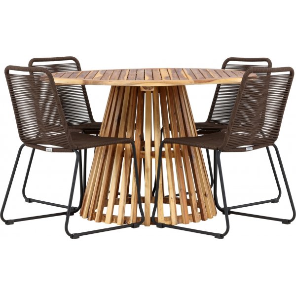 Lumpur rund matgrupp med 4 st Lindos stolar - Brun/svart + 4.00 x Stolsdyna Lumpur rund matgrupp med 4 st Lindos stolar - Brun/svart + 4.00 x Stolsdyna