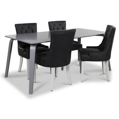 Visby matgrupp, 180 cm grtt bord med 4 st Tuva matstolar i svart PU